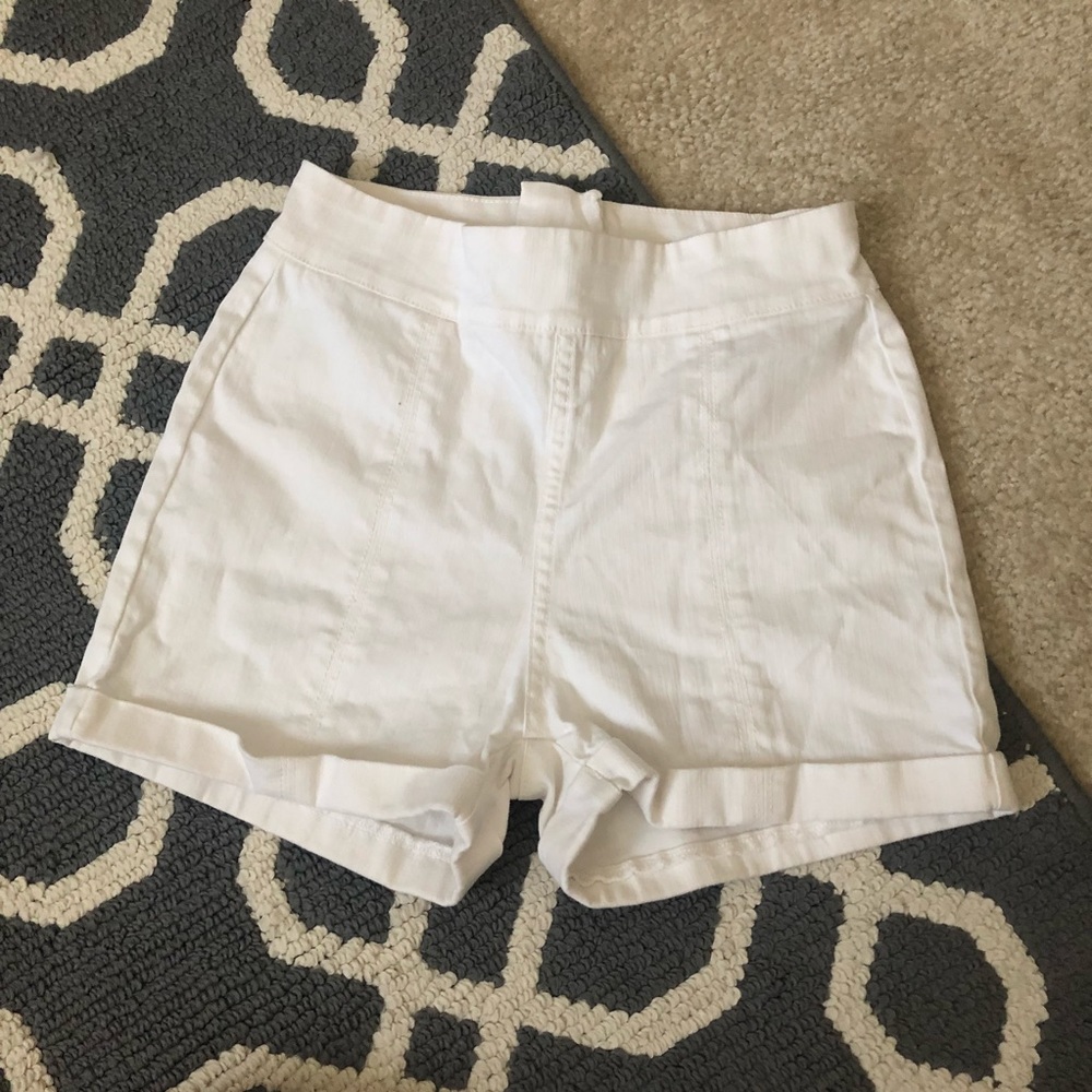High waisted white denim shorts